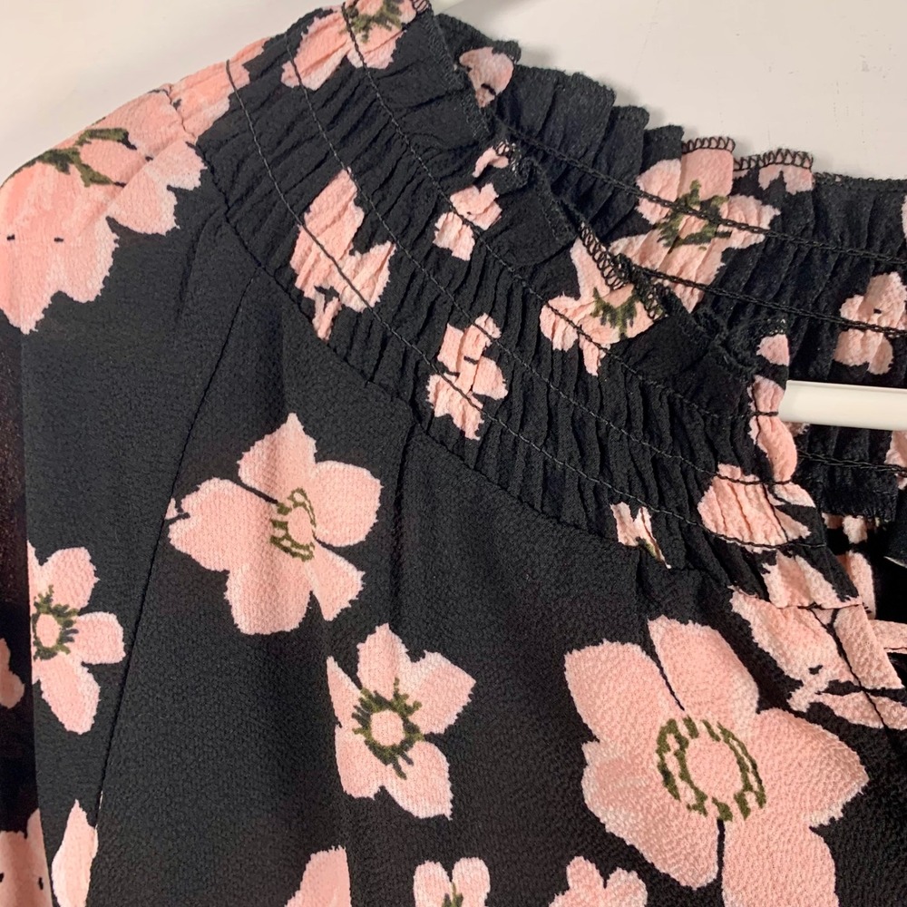 NWT‎ Social Standard Floral Long Sleeve Blouse Top XL Black Pink Boho Peasant - Picture 8 of 9